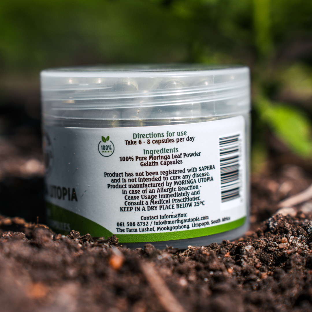 400mg Moringa Capsules Organic Moringa Capsules Moringa Utopia Moringa Capsules 400mg For Sale Back Image