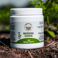 Front of Moringa Utopia 500mg moringa tablets jar